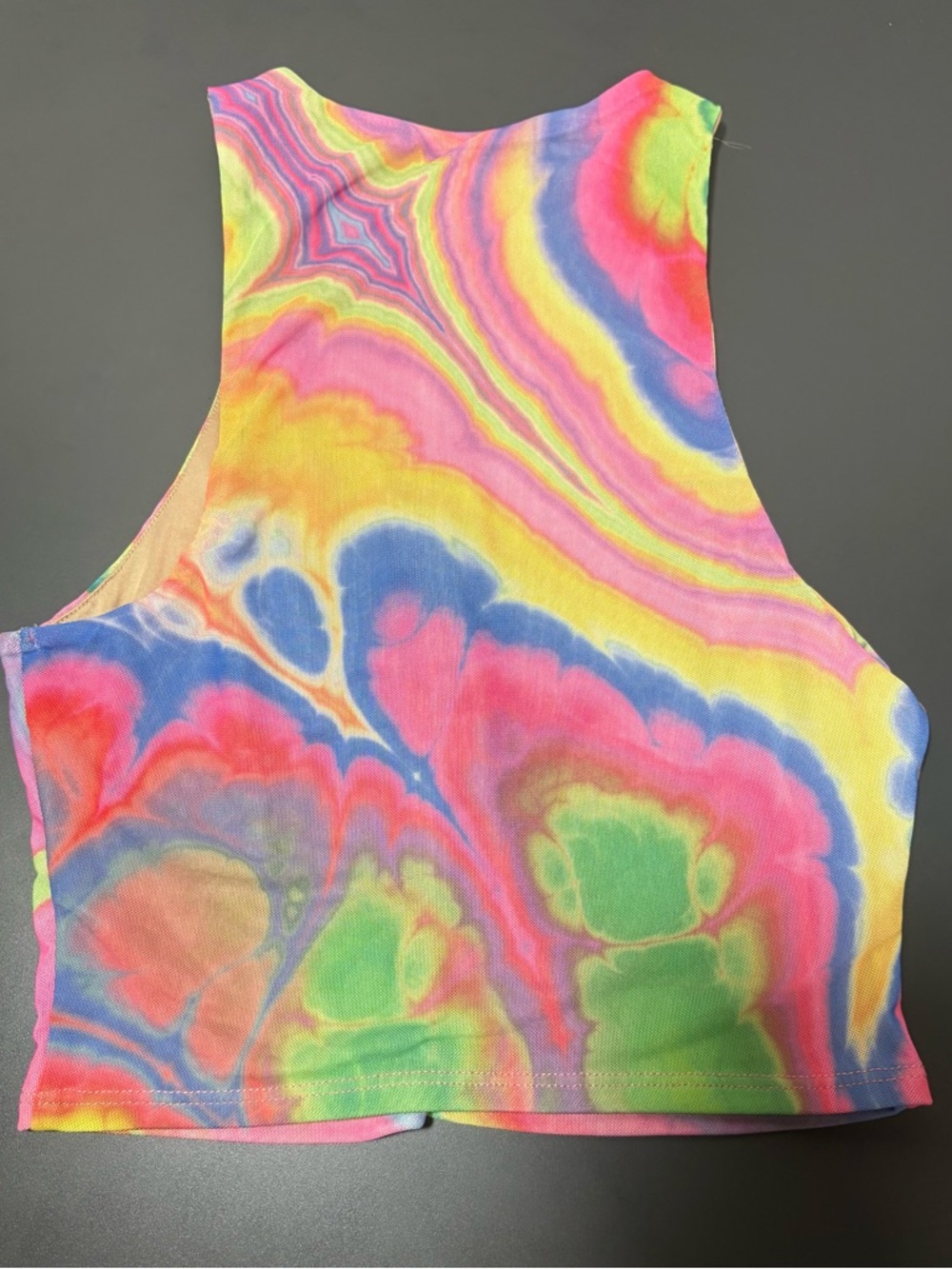 AFRM Calabra Multicolor Tie-Dye Button Front Mesh Crop Tank - Picture 4 of 8
